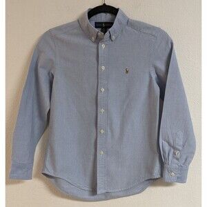 Boys Youth RALPH LAUREN Button-Down Light Blue Cotton Logo Shirt M (10-12)